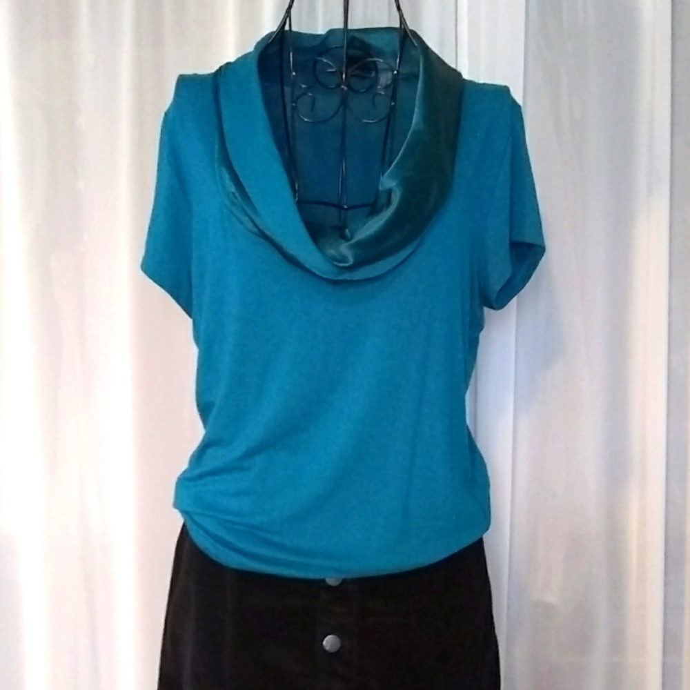 Teal Tahari Cowl Neck Tee